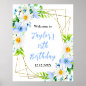 Forget-Me-Nots Daisies Birthday Party Welcome Sign Poster (Voorkant)