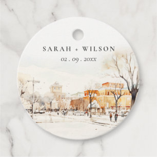 Forgo North Dakota City Scape Waterverf bruiloft Bedankjes Labels