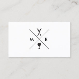 FORK- EN KNIFE-LOGO-MONOGRAM OP WITTE VISITEKAARTJE