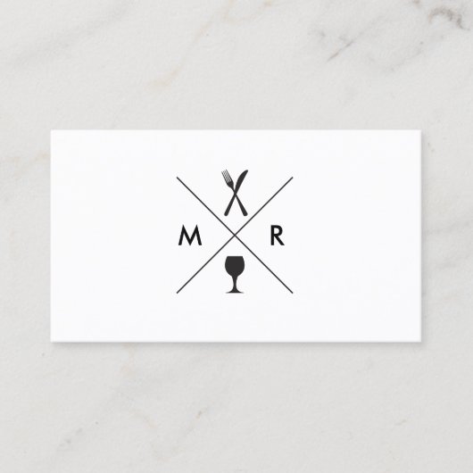 FORK- EN KNIFE-LOGO-MONOGRAM OP WITTE VISITEKAARTJE (Voorkant)