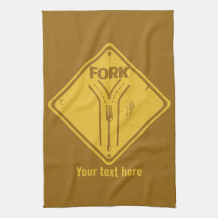 Fork in de weg grappig verkeersbord theedoek