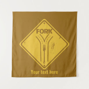 Fork in de weg grappig verkeersbord wandkleed