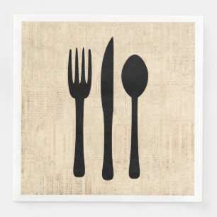 Fork Knife en Spoon Silverware Art Script Style Servet