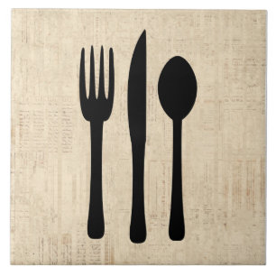 Fork Knife en Spoon Silverware Art Script Style Tegeltje