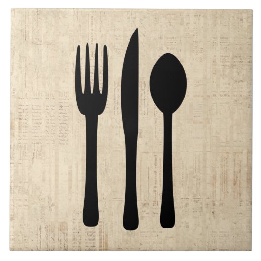 Fork Knife en Spoon Silverware Art Script Style Tegeltje (Voorkant)