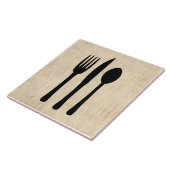 Fork Knife en Spoon Silverware Art Script Style Tegeltje (Zijkant)