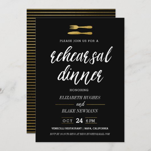 Fork & Knife Faux Folie Repetitie Diner Uitnodigen Kaart (Voorkant / Achterkant)