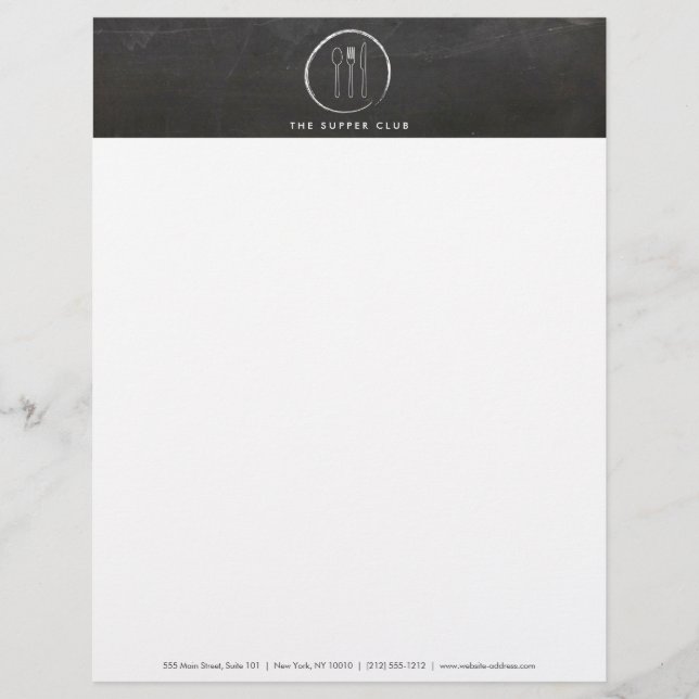 FORK SPOON KNIFE CHALKBOARD LOGO voor Restaurant Custom Briefhoofd (Voorkant)