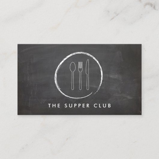 FORK SPOON KNIFE CHALKBOARD LOGO voor Restaurant Visitekaartje (Voorkant)