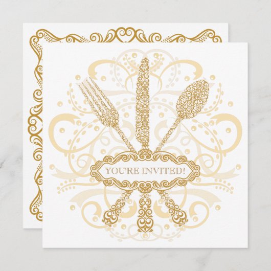 Fork Spoon Knife Rehearsal Diner Uitnodiging (Voorkant / Achterkant)