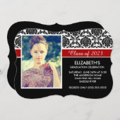 Formal 2014 Black White Damask Photo Afstuderen Kaart (Voorkant / Achterkant)