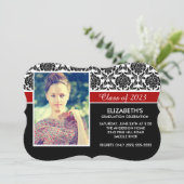 Formal 2014 Black White Damask Photo Afstuderen Kaart (Staand voorkant)