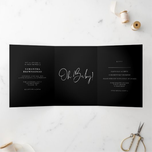 Formal Black Modern Baby Shower Drieluik Kaart (Binnen)