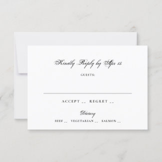 Formal Black White Classic Elegant Wedding RSVP Kaartje