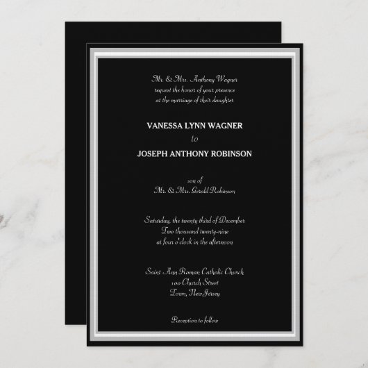 Formal Black White Monogram Kaart (Voorkant / Achterkant)