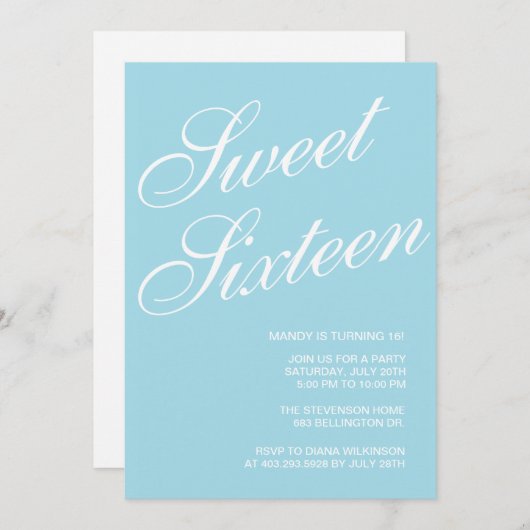 Formal Blue Sweet 16 Invitations (Devant / Derrière)