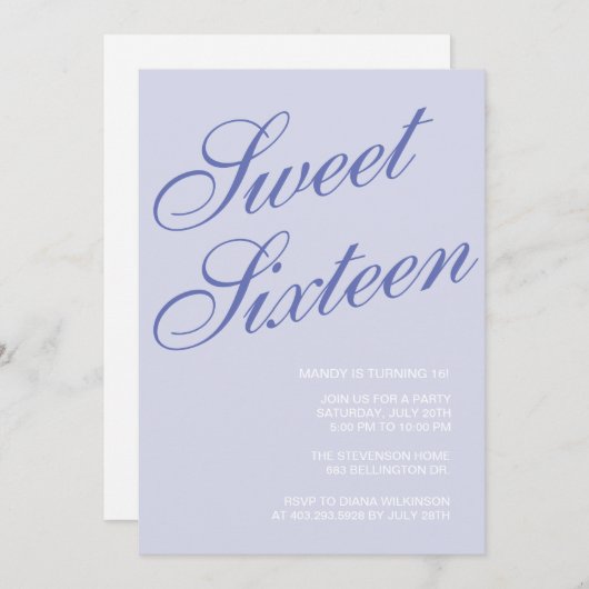 Formal Blue Sweet 16 Invitations (Devant / Derrière)