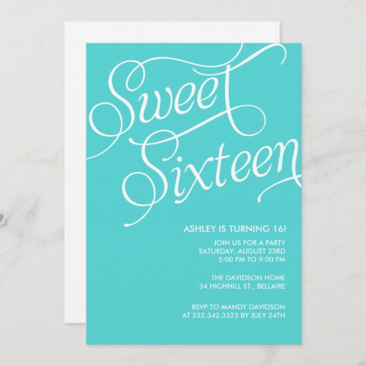 Formal Blue Sweet 16 Invitations (Devant / Derrière)