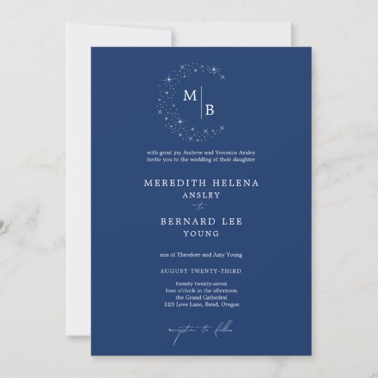 Formal Celestial Elegant Monogram Wedding Photo Kaart (Voorkant)