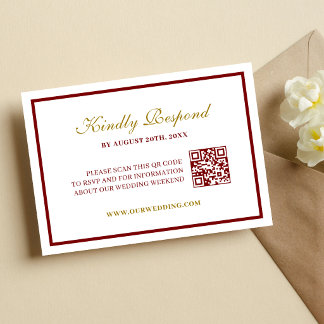 Formal Classic Burgundy & Gold Monogram Wedding RSVP Kaartje