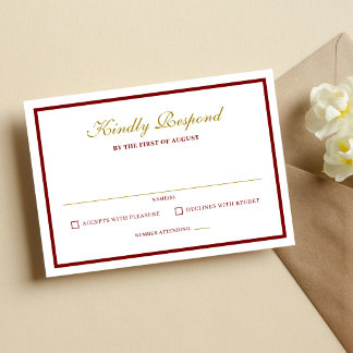 Formal Classic Burgundy & Gold Monogram Wedding RSVP Kaartje