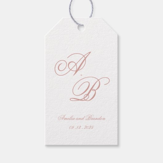 Formal Classic Dusty Rose Monogram Script Wedding Cadeaulabel (Voorkant)