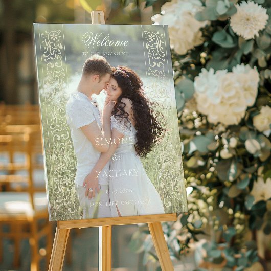 Formal Ecru Scrollwork Photo Wedding Welcome