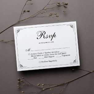 Formal Elegant Noir et Blanc Mariage Carte RSVP