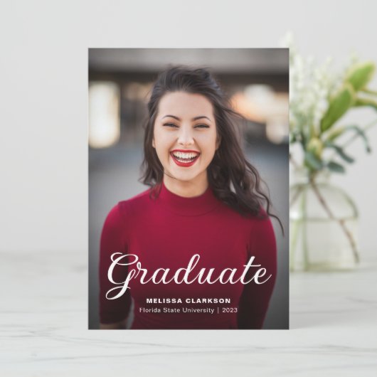 Formal Elegant Script Photo Graduation Invitation (Debout devant)