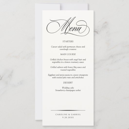 Formal Elegant Script Wedding Menu (Devant)
