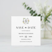 Formal Floral Monogram Crest Wedding Save The Date (Staand voorkant)
