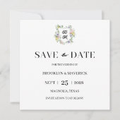 Formal Floral Monogram Crest Wedding Save The Date (Voorkant)