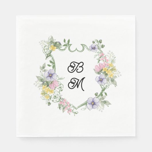 Formal Floral Monogram Crest Wedding Servet (Voorkant)