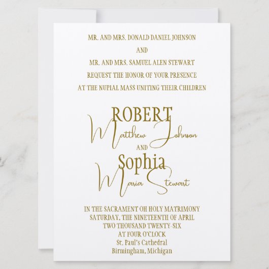 Formal Gold Black Tie Wedding Invitation (Devant)