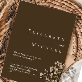 Formal Gold Coffee Brown Luxury Minimalist Wedding Folie Uitnodiging