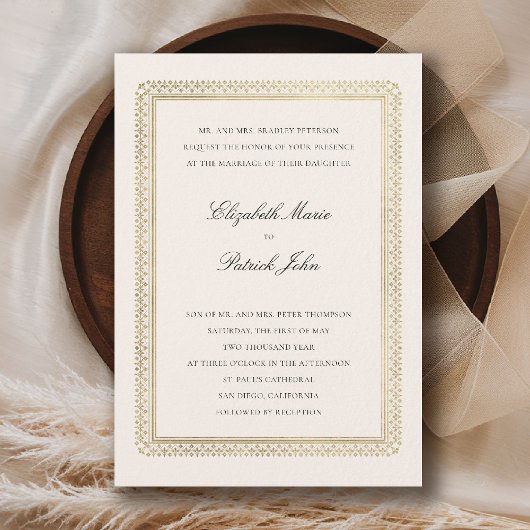 Formal Golden Lys Ecru Modern Classic Wedding Kaart
