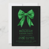 Formal Holiday Dinner Party Green Satin Bow Black Kaart (Voorkant)