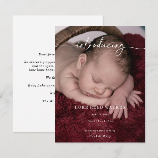 Formal Introducing Photo Baby Announcement Card (Voorkant / Achterkant)