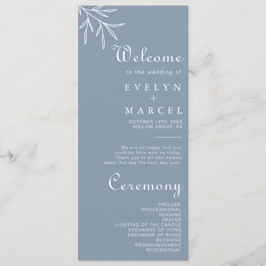 Formal Minimal Dusty Blue Wedding Programme (Devant)