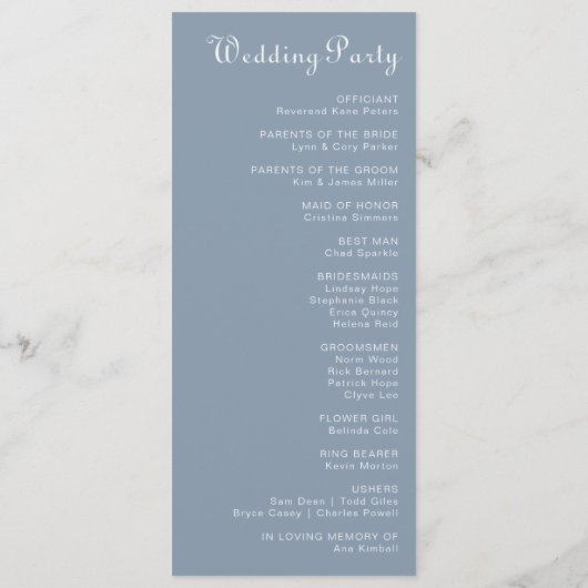 Formal Minimal Dusty Blue Wedding Programme (Dos)
