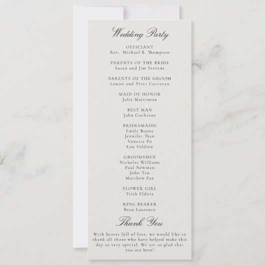 Formal Modern Classic Ecru Gold Wedding Program (Achterkant)