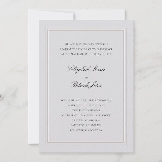 Formal Modern Classic Elevated Frame Ivory Wedding Kaart (Voorkant)