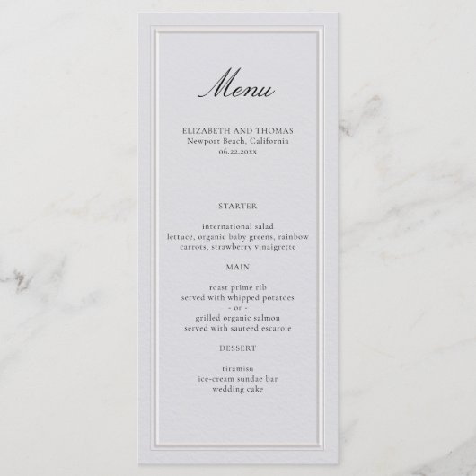 Formal Modern Classic Elevated Frame Ivory Wedding Menu (Voorkant)