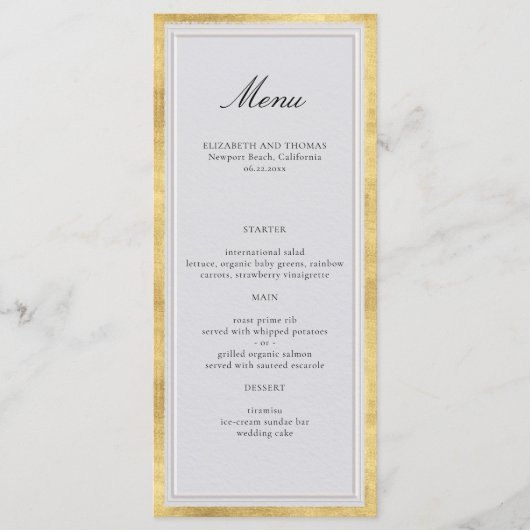 Formal Modern Classic Elevated Gold Ivory Wedding Menu (Voorkant)