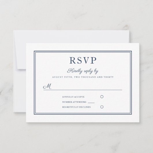 Formal Navy Blue Script Wedding RSVP Card (Devant)