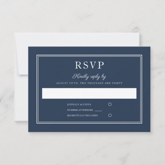 Formal Script Navy Blue Wedding RSVP Card (Devant)
