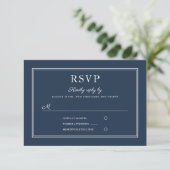 Formal Script Navy Blue Wedding RSVP Card (Staand voorkant)
