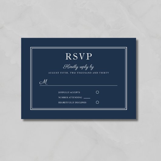 Formal Script Navy Blue Wedding RSVP Card Kaartje
