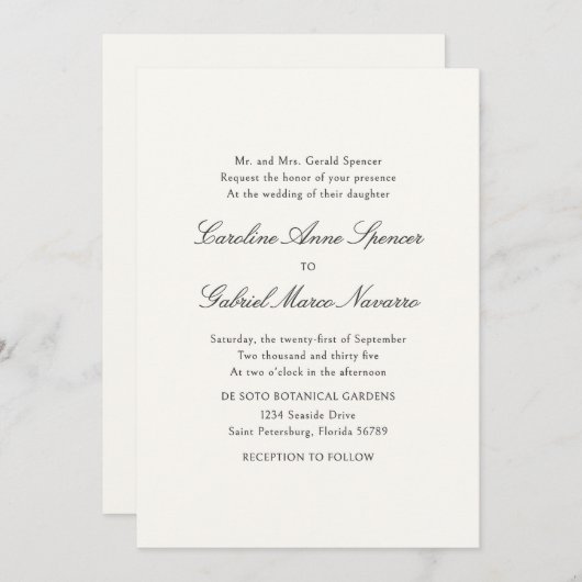 Formal Simple Classic Wedding Invitation (Devant / Derrière)