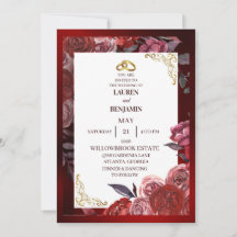 Formal wedding invitation in red and gold